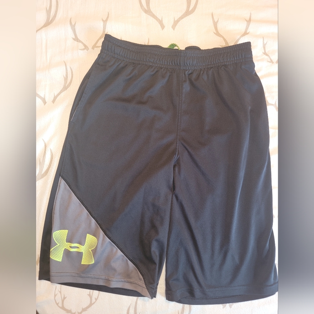 Under Armour Black and Neon Green Athletic Shorts
